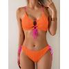 imageB2prity Womens Sexy Bikini Set Color Block Lace Up 2 Piece Bathing Suit Tie Side SwimsuitOrange