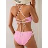 imageB2prity Womens Sexy Bikini Set Color Block Lace Up 2 Piece Bathing Suit Tie Side SwimsuitPink