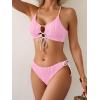 imageB2prity Womens Sexy Bikini Set Color Block Lace Up 2 Piece Bathing Suit Tie Side SwimsuitPink
