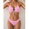 imageB2prity Womens Sexy Bikini Set Color Block Lace Up 2 Piece Bathing Suit Tie Side SwimsuitPink
