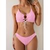 imageB2prity Womens Sexy Bikini Set Color Block Lace Up 2 Piece Bathing Suit Tie Side SwimsuitPink