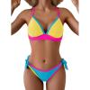 imageB2prity Two Piece Bikini Sets for Women V Neck Triangle Bathing Suit Sexy Tie Side Swimsuits Color Block Swimwear