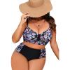 imageB2prity Womens Bikini Sets Plus Size Tummy Control Swimsuit High Waisted Two Piece Bathing Suit Ruched SwimwearBlue and Pink Floral