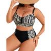 imageB2prity Womens Bikini Sets Plus Size Tummy Control Swimsuit High Waisted Two Piece Bathing Suit Ruched SwimwearBrown Stripe