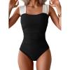 imageB2prity Womens One Piece Swimsuit Retro Square Neck Tummy Control Bathing Suits Ruched Modest Full Coverage Swimwear