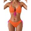 imageB2prity Womens Sexy Bikini Set Color Block Lace Up 2 Piece Bathing Suit Tie Side SwimsuitOrange