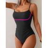 imageB2prity Womens One Piece Swimsuit Tummy Control Ruched Bathing Suit Color Block Swimwear with Adjustable Spaghetti StrapBlack  Hot Pink