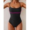 imageB2prity Womens One Piece Swimsuit Tummy Control Ruched Bathing Suit Color Block Swimwear with Adjustable Spaghetti StrapBlack  Hot Pink