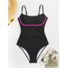 imageB2prity Womens One Piece Swimsuit Tummy Control Ruched Bathing Suit Color Block Swimwear with Adjustable Spaghetti StrapBlack  Hot Pink