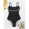 imageB2prity Womens One Piece Swimsuit Tummy Control Ruched Bathing Suit Color Block Swimwear with Adjustable Spaghetti StrapBlack  White
