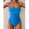 imageB2prity Womens One Piece Swimsuit Tummy Control Ruched Bathing Suit Color Block Swimwear with Adjustable Spaghetti StrapBlue  Aqua Green