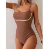 imageB2prity Womens One Piece Swimsuit Tummy Control Ruched Bathing Suit Color Block Swimwear with Adjustable Spaghetti StrapBrown  Cream