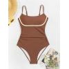 imageB2prity Womens One Piece Swimsuit Tummy Control Ruched Bathing Suit Color Block Swimwear with Adjustable Spaghetti StrapBrown  Cream