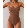 imageB2prity Womens One Piece Swimsuit Tummy Control Ruched Bathing Suit Color Block Swimwear with Adjustable Spaghetti StrapBrown  Cream