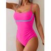 imageB2prity Womens One Piece Swimsuit Tummy Control Ruched Bathing Suit Color Block Swimwear with Adjustable Spaghetti StrapHot Pink  Aqua