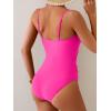 imageB2prity Womens One Piece Swimsuit Tummy Control Ruched Bathing Suit Color Block Swimwear with Adjustable Spaghetti StrapHot Pink  Pink