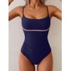 imageB2prity Womens One Piece Swimsuit Tummy Control Ruched Bathing Suit Color Block Swimwear with Adjustable Spaghetti StrapNavy Blue  Light Pink