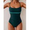 imageB2prity Womens One Piece Swimsuit Tummy Control Ruched Bathing Suit Color Block Swimwear with Adjustable Spaghetti StrapPeacock Green  Aqua