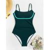 imageB2prity Womens One Piece Swimsuit Tummy Control Ruched Bathing Suit Color Block Swimwear with Adjustable Spaghetti StrapPeacock Green  Aqua