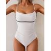 imageB2prity Womens One Piece Swimsuit Tummy Control Ruched Bathing Suit Color Block Swimwear with Adjustable Spaghetti StrapWhite  Black