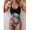 imageB2prity Womens One Piece Swimsuits Tummy Control Front Cross Bathing Suits Tie Back Slimming V Neck SwimwearBlack  Purple Leaf