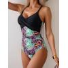 imageB2prity Womens One Piece Swimsuits Tummy Control Front Cross Bathing Suits Tie Back Slimming V Neck SwimwearBlack  Purple Leaf