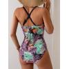 imageB2prity Womens One Piece Swimsuits Tummy Control Front Cross Bathing Suits Tie Back Slimming V Neck SwimwearBlack  Purple Leaf
