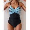 imageB2prity Womens One Piece Swimsuits Tummy Control Front Cross Bathing Suits Tie Back Slimming V Neck SwimwearBlack and Green Stripe