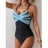 imageB2prity Womens One Piece Swimsuits Tummy Control Front Cross Bathing Suits Tie Back Slimming V Neck SwimwearBlack and Green Stripe