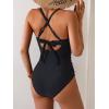imageB2prity Womens One Piece Swimsuits Tummy Control Front Cross Bathing Suits Tie Back Slimming V Neck SwimwearBlack and White Stripe
