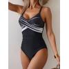 imageB2prity Womens One Piece Swimsuits Tummy Control Front Cross Bathing Suits Tie Back Slimming V Neck SwimwearBlack and White Stripe