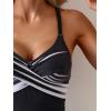 imageB2prity Womens One Piece Swimsuits Tummy Control Front Cross Bathing Suits Tie Back Slimming V Neck SwimwearBlack and White Stripe