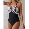 imageB2prity Womens One Piece Swimsuits Tummy Control Front Cross Bathing Suits Tie Back Slimming V Neck SwimwearBlack and White Tie Dye