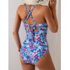 imageB2prity Womens One Piece Swimsuits Tummy Control Front Cross Bathing Suits Tie Back Slimming V Neck SwimwearBlue White Purple Floral