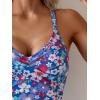 imageB2prity Womens One Piece Swimsuits Tummy Control Front Cross Bathing Suits Tie Back Slimming V Neck SwimwearBlue White Purple Floral