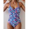 imageB2prity Womens One Piece Swimsuits Tummy Control Front Cross Bathing Suits Tie Back Slimming V Neck SwimwearBlue White Purple Floral