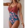 imageB2prity Womens One Piece Swimsuits Tummy Control Front Cross Bathing Suits Tie Back Slimming V Neck SwimwearDark Red  Red Floral