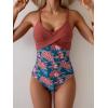 imageB2prity Womens One Piece Swimsuits Tummy Control Front Cross Bathing Suits Tie Back Slimming V Neck SwimwearDark Red  Red Floral