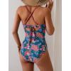 imageB2prity Womens One Piece Swimsuits Tummy Control Front Cross Bathing Suits Tie Back Slimming V Neck SwimwearDark Red  Red Floral