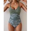 imageB2prity Womens One Piece Swimsuits Tummy Control Front Cross Bathing Suits Tie Back Slimming V Neck SwimwearGreen  Green White Floral