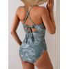 imageB2prity Womens One Piece Swimsuits Tummy Control Front Cross Bathing Suits Tie Back Slimming V Neck SwimwearGreen  Green White Floral