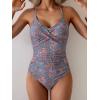 imageB2prity Womens One Piece Swimsuits Tummy Control Front Cross Bathing Suits Tie Back Slimming V Neck SwimwearGreen Pink Floral
