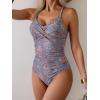 imageB2prity Womens One Piece Swimsuits Tummy Control Front Cross Bathing Suits Tie Back Slimming V Neck SwimwearGreen Pink Floral