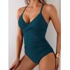 imageB2prity Womens One Piece Swimsuits Tummy Control Front Cross Bathing Suits Tie Back Slimming V Neck SwimwearGreen Solid Color