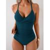 imageB2prity Womens One Piece Swimsuits Tummy Control Front Cross Bathing Suits Tie Back Slimming V Neck SwimwearGreen Solid Color
