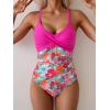 imageB2prity Womens One Piece Swimsuits Tummy Control Front Cross Bathing Suits Tie Back Slimming V Neck SwimwearHot Pink  Pink Floral