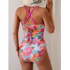 imageB2prity Womens One Piece Swimsuits Tummy Control Front Cross Bathing Suits Tie Back Slimming V Neck SwimwearHot Pink  Pink Floral