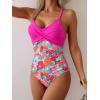 imageB2prity Womens One Piece Swimsuits Tummy Control Front Cross Bathing Suits Tie Back Slimming V Neck SwimwearHot Pink  Pink Floral