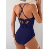 imageB2prity Womens One Piece Swimsuits Tummy Control Front Cross Bathing Suits Tie Back Slimming V Neck SwimwearNavy Blue Solid Color