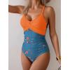 imageB2prity Womens One Piece Swimsuits Tummy Control Front Cross Bathing Suits Tie Back Slimming V Neck SwimwearOrange  Blue Orange Floral